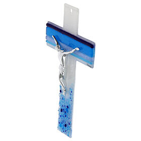 Croce linee blu vetro Murano stile moderno 20x15 cm