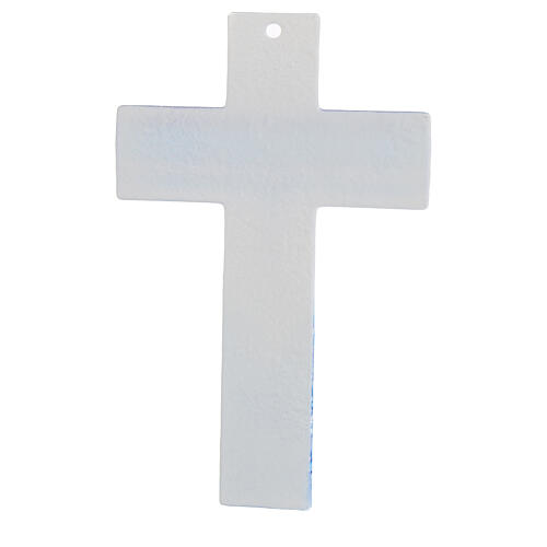 Croce linee blu vetro Murano stile moderno 20x15 cm 3