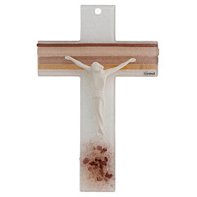 Murano glass cross, pink and white, resin body of Christ, 8x5 in