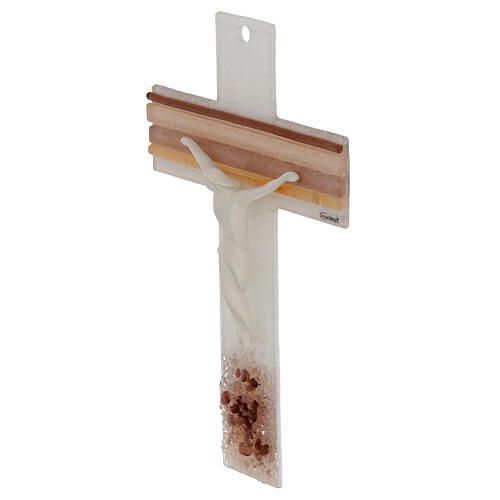 White pink Murano glass cross with resin body 21x14 cm 2