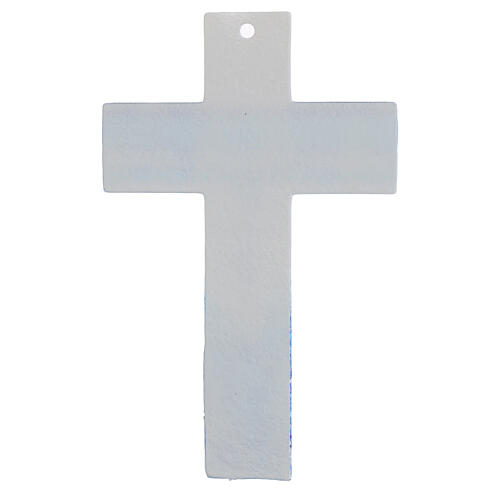 Glass cross with blue shades, silvery body of Christ, 10x7 in 3