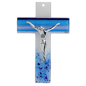 Croce vetro sfumature blu corpo argentato 25x15 cm