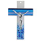 Croce vetro sfumature blu corpo argentato 25x15 cm s1