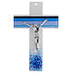 Glass crucifix with blue stripes, metallic body, 13x8 in s1