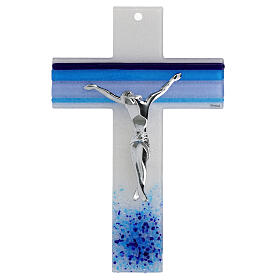 Murano glass crucifix blue lines with metal body 34x20 cm