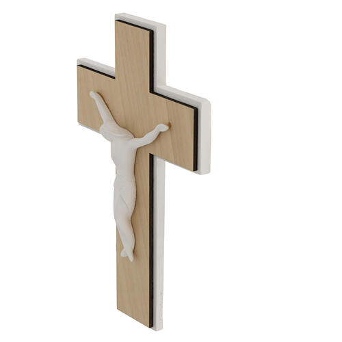 Kruzifix modernes Design aus hellem Holz mit Korpus Christi aus Resin weiß 25 cm 2