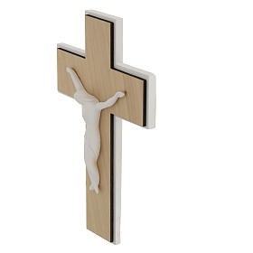 Light wood cross with modern white resin body of Christ, 10 in