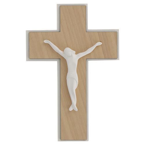 Light wood cross with modern white resin body of Christ, 10 in 1