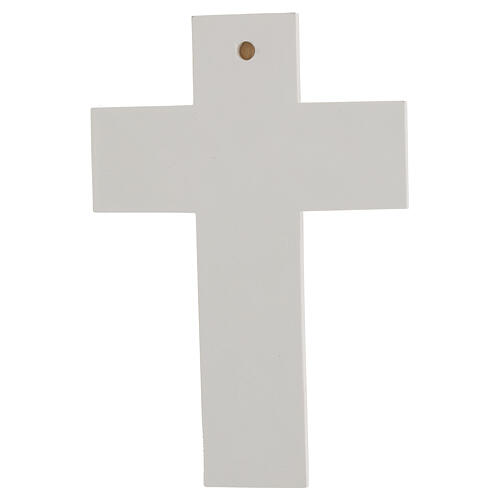 Croix bois clair corps résine blanche moderne 25 cm 3