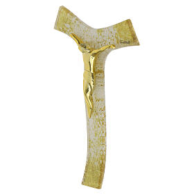 Tau cross with stylised golden body, glass and glitter, 6x5 in