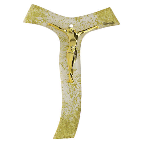 Cruz Tau cuerpo dorado estilizado purpurina vidrio 16x10 cm 1