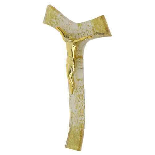 Croce Tau corpo dorato stilizzato glitter vetro 16x10 cm 2