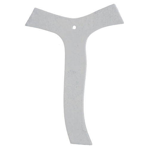 Kruzifix, Taukreuz aus Muranoglas, Korpus Silber, 16 × 11,5 cm, Weiß mit silbernen Glitzereffekten 3