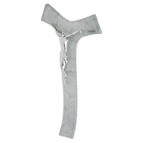 Krzyż Tau wiszący, szkło i brokat srebrny, ciało posrebrzane, 16x12 cm 2