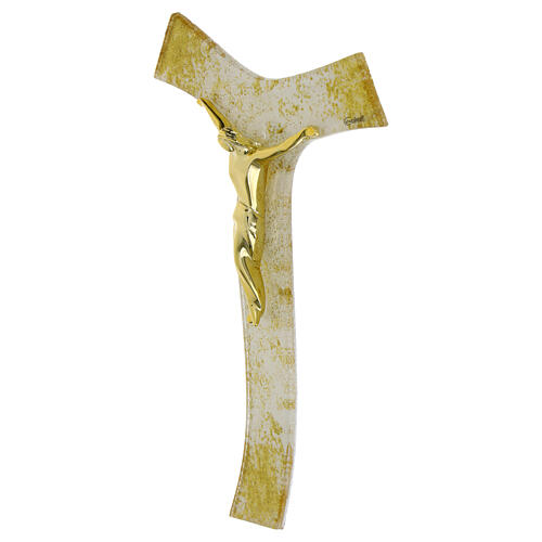 Croix paillettes or tau verre Murano corps stylisé 21x15 cm 2