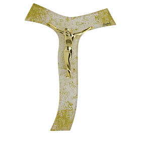 Croce glitter oro Tau vetro Murano corpo stilizzato 21x15 cm