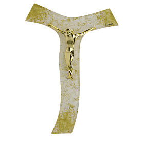 Gold glitter cross Tau Murano glass stylized body 21x15 cm