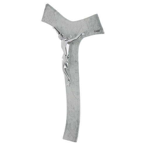 Kruzifix in Tauform aus Murano-Glas mit Korpus Christi silberfarben und Glitter 21 × 15 cm 2