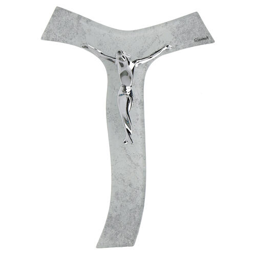 Tau à suspendre verre pailleté argent Christ argent brillant 21x15 cm 1