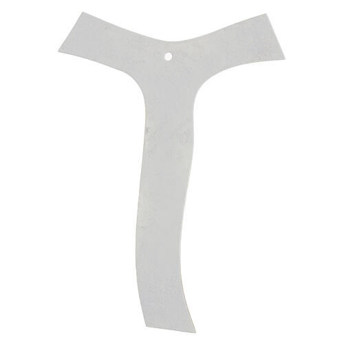 Kruzifix in Tauform aus weißem Murano-Glas mit Korpus Christi goldfarben und Glitter 26 × 18 cm 3