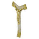Tau cross with golden Christ, white glittery glass, 10x7 in s2
