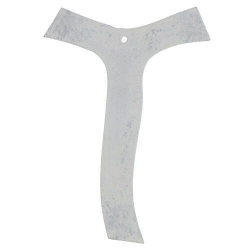 Kruzifix in Tauform aus Murano-Glas mit Korpus Christi silberfarben und Glitter 26 × 18 cm 3