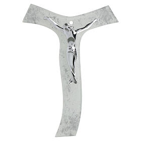 Tau cross with polished silver body of Christ, glass with glitter, 10x7 in