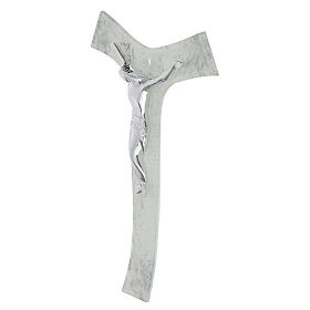 Tau cross with polished silver body of Christ, glass with glitter, 10x7 in