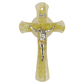 Murano glass cross with golden glitter and central circle, 6x4 in