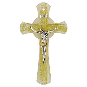 Croce vetro Murano glitter oro cerchio 16x10 cm