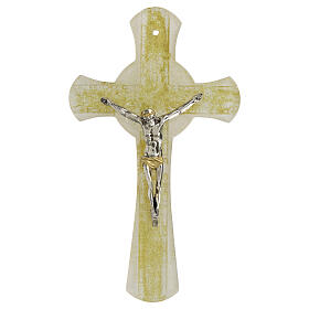 White Murano glass cross with golden glitter, 8x5 in