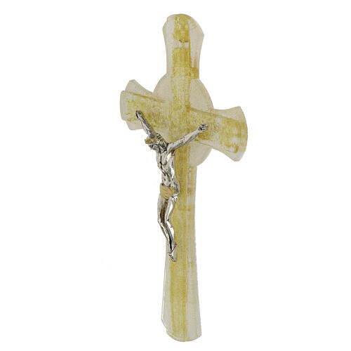 White Murano glass cross with golden glitter, 8x5 in 2