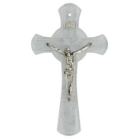 White and silver cross with central cicrcle, Murano glass and metal, 8x5 in