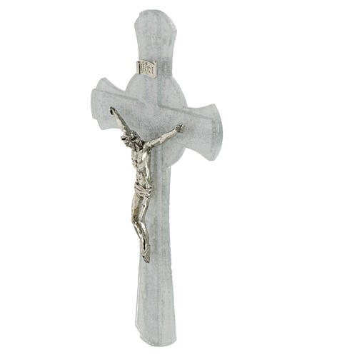 White and silver cross with central cicrcle, Murano glass and metal, 8x5 in 2