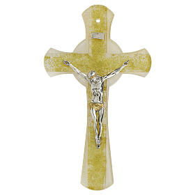 Glass cross with circle, golden glitter, 10x6 in