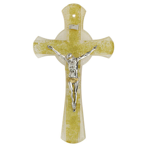 Glass cross with circle, golden glitter, 10x6 in 1