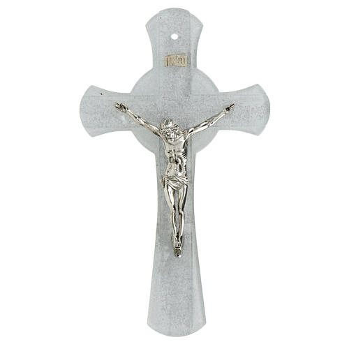 Crucifijo pared purpurina plateada Cuerpo Cristo metal vidrio Murano 25x15 cm 1