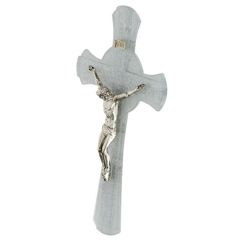 Crucifijo pared purpurina plateada Cuerpo Cristo metal vidrio Murano 25x15 cm 2