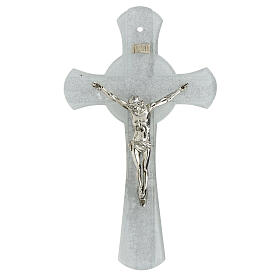 Crucifixo de parede purpurina prateada Corpo de Cristo metal vidro Murano 25x15 cm