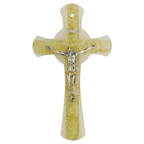 Cruz círculo purpurina ouro Cristo metal vidro Murano 34x20 cm 1
