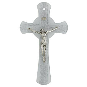 Glass cross with silver glitter and circle, silvery Christ, 13x8 in