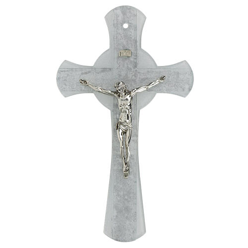 Glass cross with silver glitter and circle, silvery Christ, 13x8 in 1