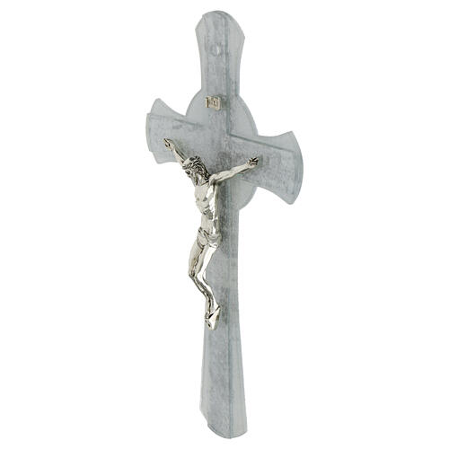 Glass cross with silver glitter and circle, silvery Christ, 13x8 in 2