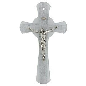 Croce vetro glitter argento cerchio Cristo argentato 34x20 cm