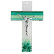 Glass cross with green shades, stylised silver body, 8x5 in s1