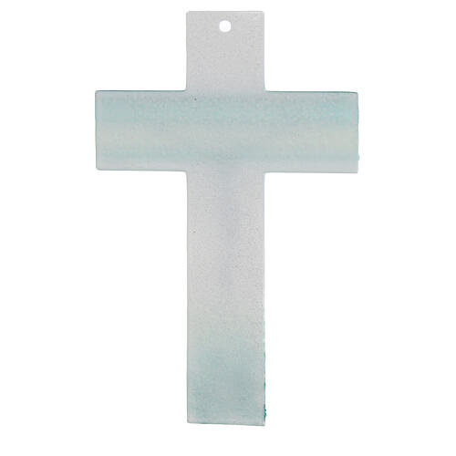 Cruz vidrio matices verdes cuerpo estilizado plata 21x13 cm 3