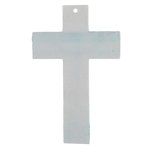 Cross with green stripes, Murano glass, silvery body of Christ, 10x7 in 3