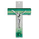 Cross with green stripes, Murano glass, silvery body of Christ, 10x7 in s1