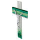 Cross with green stripes, Murano glass, silvery body of Christ, 10x7 in s2