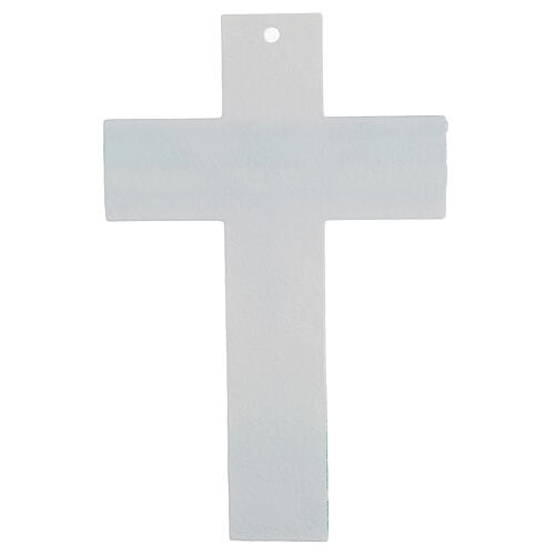 Cross of white and green Murano glass, silvery body of Christ, 13x9 in 3